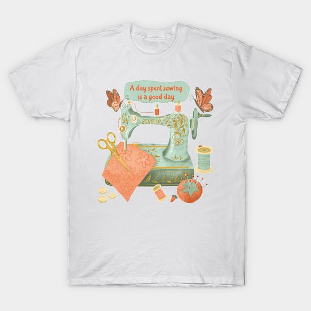 A Day Spent Sewing is a Good Day T-Shirt by SarahWIllustration